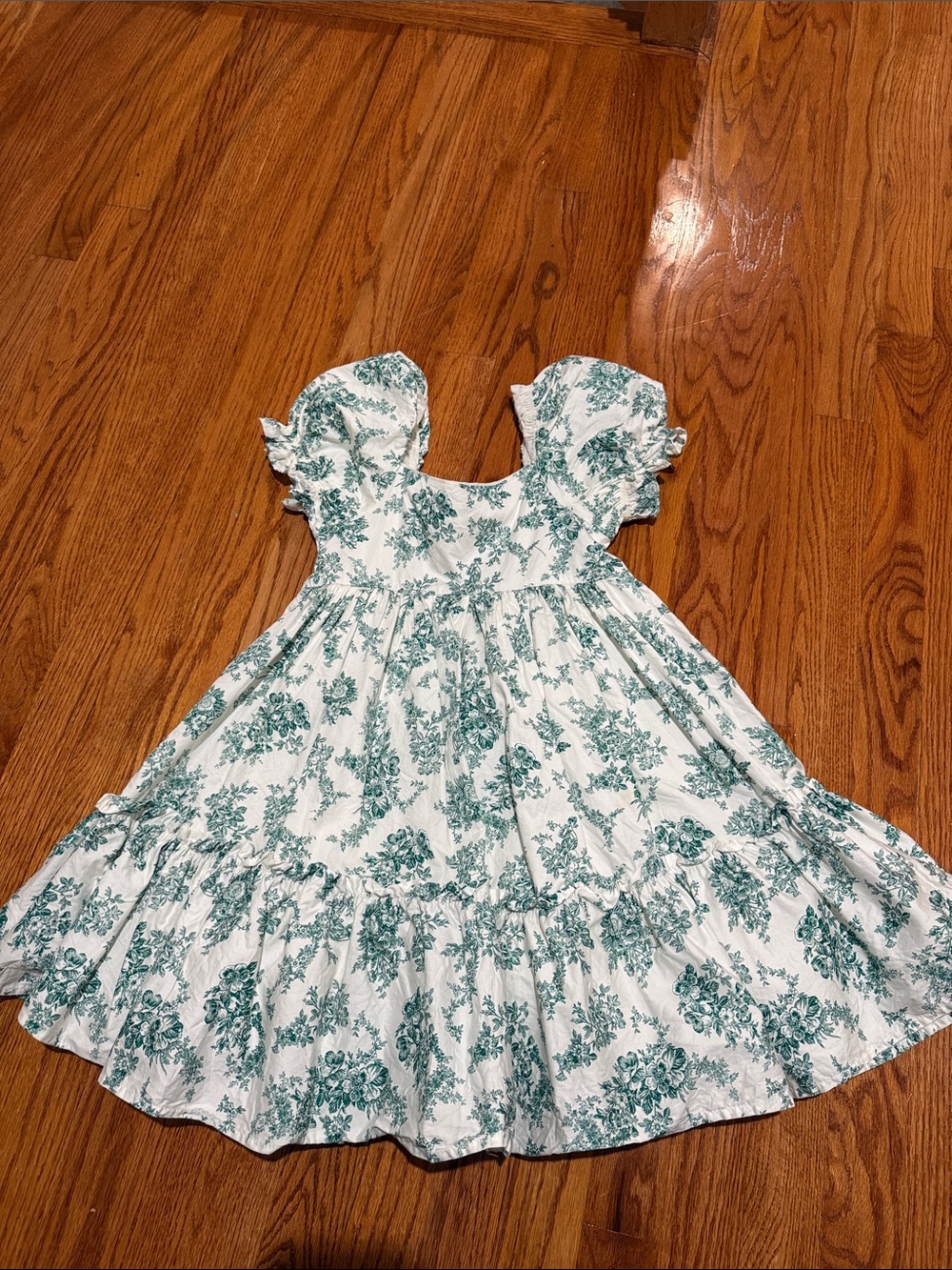 Girls White Floral Sundress with Green Print